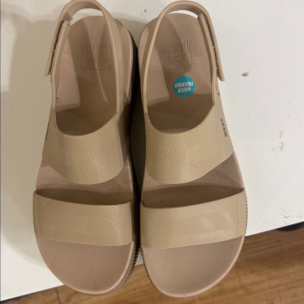 Reef Women's Beige and Neon Yellow Platform Sandals - Picture 2 of 4